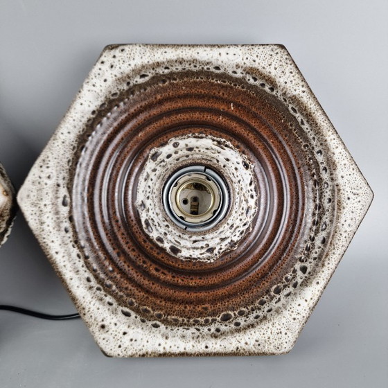Image 1 of Set of 2 Vintage Wall or Ceiling Lamps by Hustadt Leuchten - Hexagonal Ceramic - 26 cm - 1970s