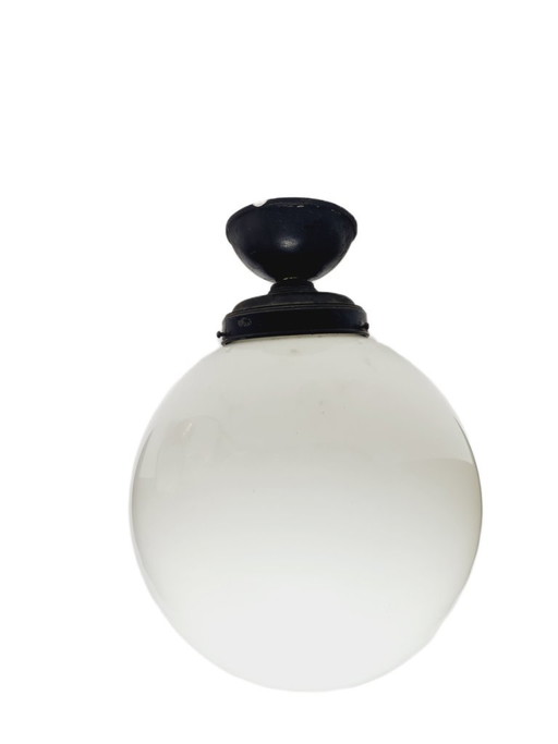 Art Deco Ceiling Lamp with Glass Shade, Poland, 1950s – plafondlampen, Metal