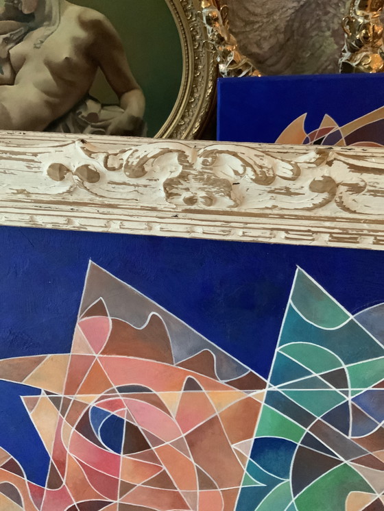 Image 1 of Dipinto astratto con cornice in legno antico