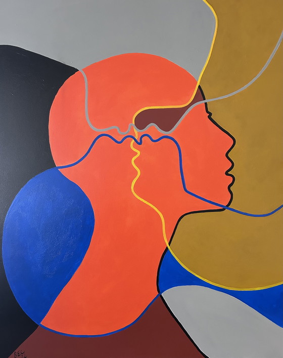 Image 1 of Tête Orange - Acrylique Sur Toile Par Marie Bec