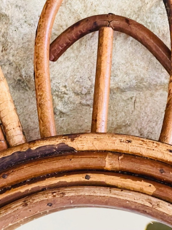 Image 1 of Specchio da parete in rattan e bambù, metà secolo, anni '60