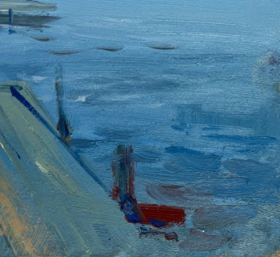 Image 1 of Original Oil Painting Summer River Landscape Fishing on the ferry