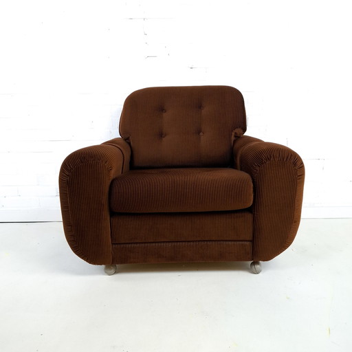 3 fauteuils vintage en velours côtelé marron foncé, années 70