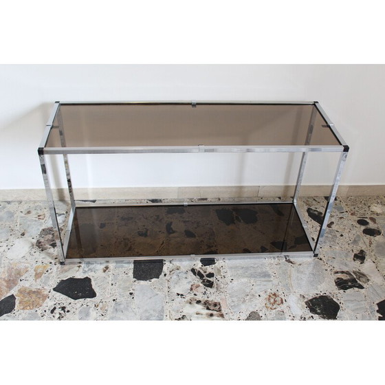 Image 1 of Vintage console in chromed metal and smoked glass, Italy 1970s