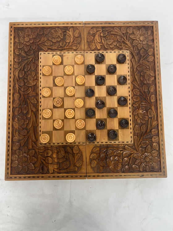 Antique Handmade Chessboard – Decoration, Wood, Brass (photo 6 of 10)