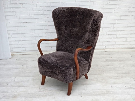 1960s, Danish armchair, reupholstered, genuine sheepskin. – Other (photo 4 of 22)
