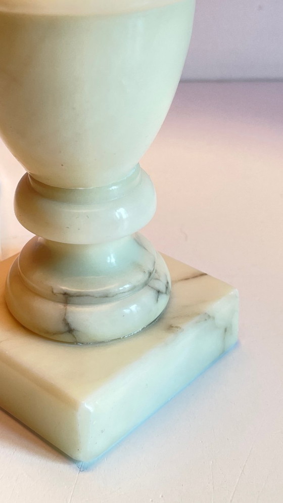 Image 1 of Vintage Marble and Fuchsia Fabric Lamp