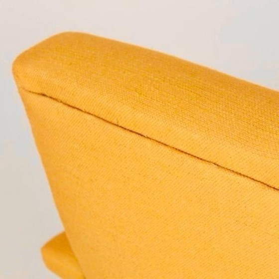 1x Eclectic Mid-Century Modern Sculptural Armchair in Mustard Yellow Fabric, Cotton, Iron (photo 6 of 11)