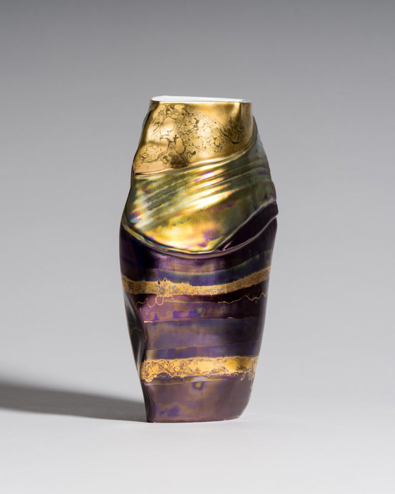 Image 1 of Porcelain Vase Duo by Johan van Loon × Helmut Drexler for Rosenthal Studio Linie Hand-painted Eosin-glazed 