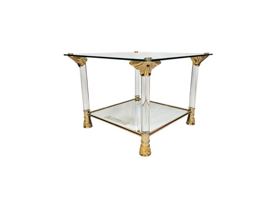 Image 1 of Table d'appoint - style Hollywood Regency - plaqué or - laiton - années 70