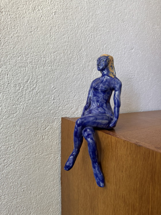 Image 1 of Sculpture Nue Stylisée Céramique Bleu