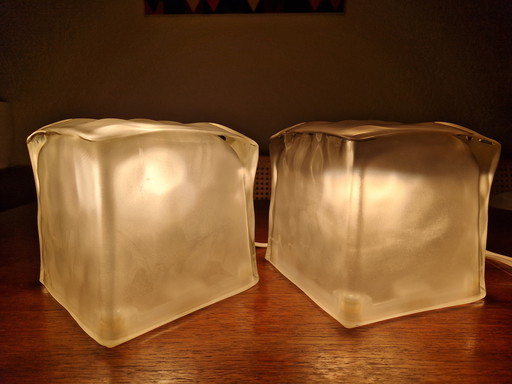 Vintage Ikea Iviken Glass Ice Block Table Lamps