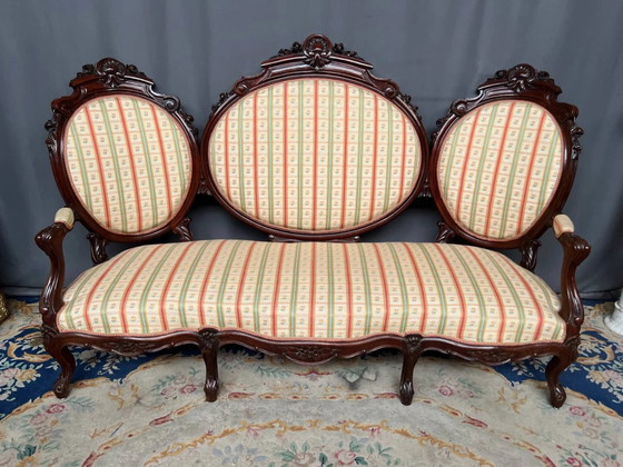 Antikes Barock-Kanapee. Mahagoni, geschnitzt., 3-5 Sitzer Sofas, Braun, Barok (Foto 2 von 7)