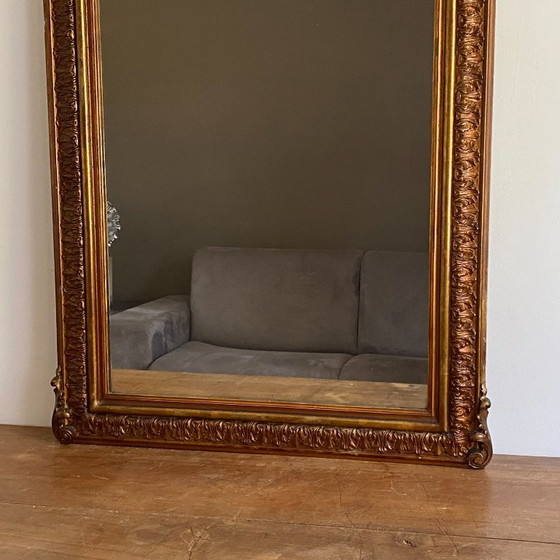 Miroir Doré Fin 19ème Avec Fronton Décoré. 150x82. – Wood (photo 5 of 6)