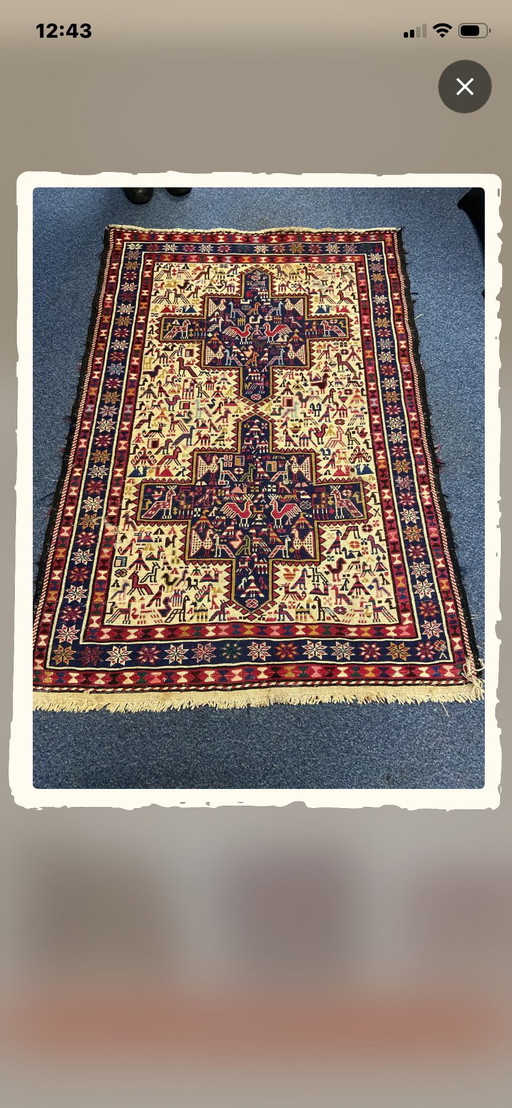 Tapisserie afghane vintage nouée à la main avec des motifs animaliers – vloerkleden en tapijten, Wool