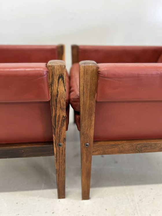 Image 1 of Vintage Danish Lounge Chairs In Rosewood And Leather. 1960s.