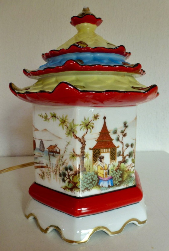 Image 1 of Vintage Perfume Lamp / Smoke Dispeller in the Shape of a Chinese Pagoda - Porcelain.