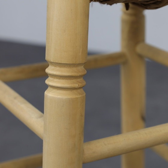 Image 1 of Ensemble de 4 tabourets de bar en bois et canne, 1970