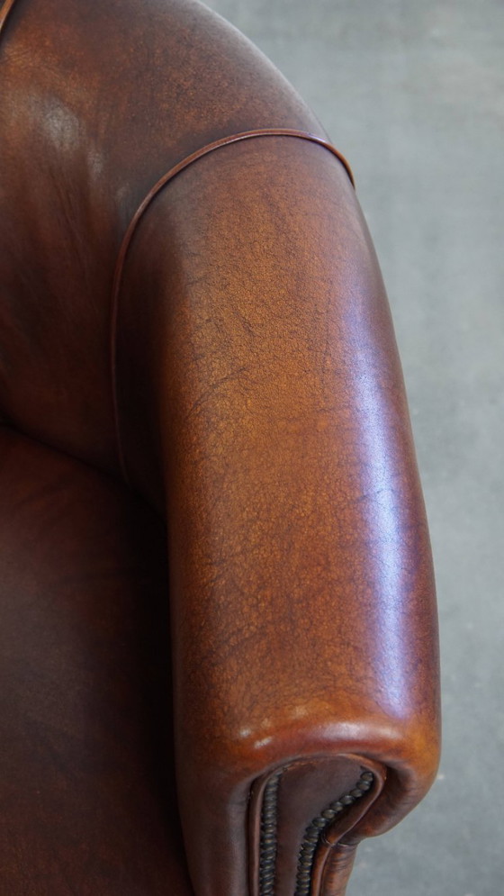 Image 1 of Sheep Leather Club Chair in a Dark Cognac Color
