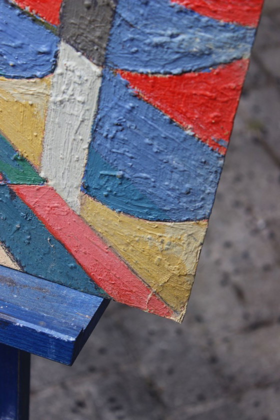 Image 1 of Jean Besnard (1922-2007) Olio su cartone Astrazione geometrica Op Art 1983