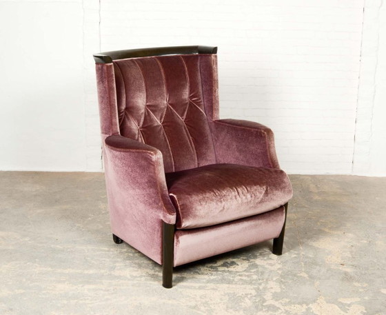 Image 1 of Poltrona lounge in velluto viola di design di metà secolo, disegnata da Umberto Asnago per Giorgetti, Italia, anni '70