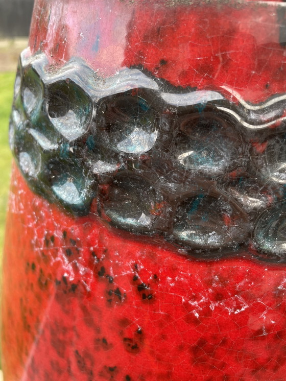 Image 1 of Vintage Duitse Fat Lava Vaas Paarden Jaren 70