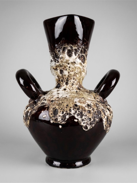 Image 1 of Grande vaso in ceramica Vallauris con manici, decorazione a smalto "lava", anni '60-'70.