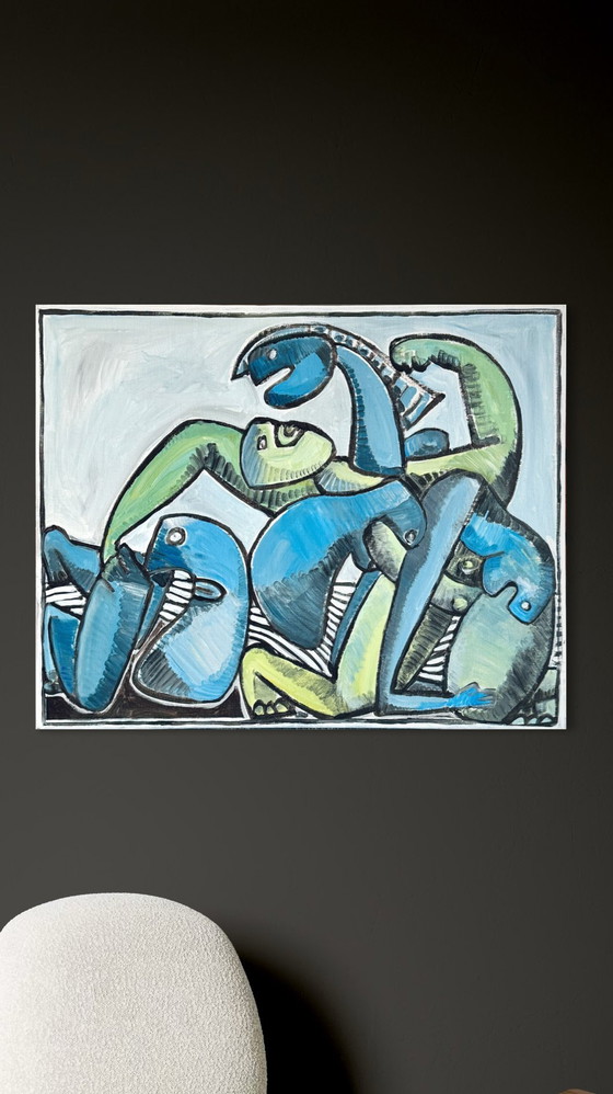 Image 1 of Gundi Falk (1966) Cubist Embrace - Large painting on canvas