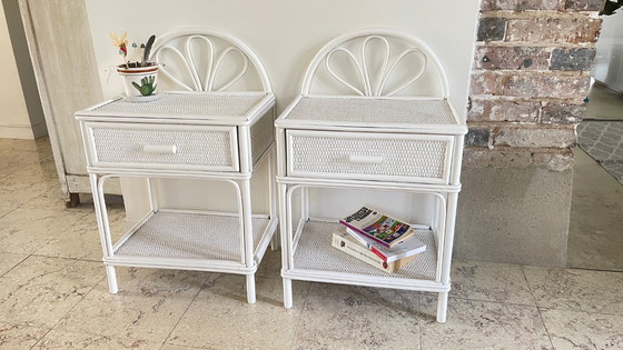 Image 1 of Coppia di comodini vintage in rattan