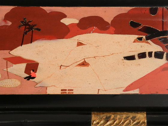 Image 1 of Dreiteiliges Beistelltisch-Set im asiatischen Stil, ebonisiertes und vergoldetes Holz, 1920er Jahre