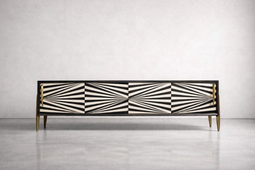 Scandinavisch dressoir van berkenhout met handgeschilderd op-art patroon, jaren 60