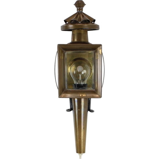 Lámpara de pared vintage de latón y cristal, checa, años 50