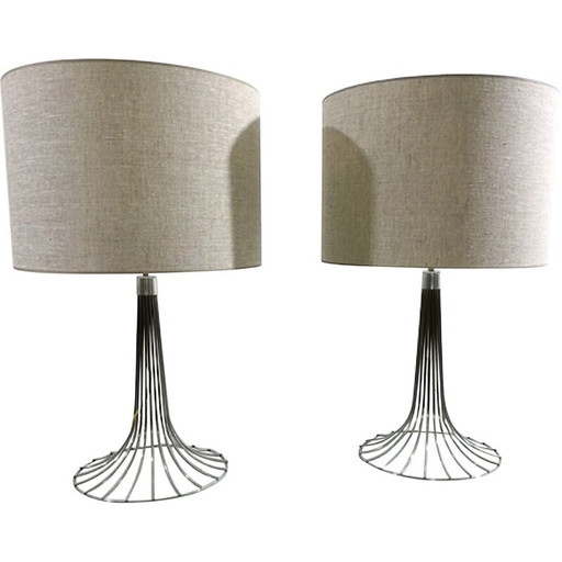 Pair of vintage Space Age chrome table lamps, 1970