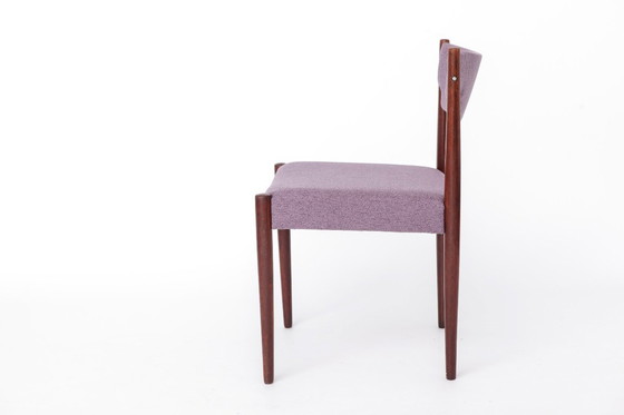Image 1 of Vintage Dining Chairs Set of 2, Germany 1960s, Dark Stained Beech Wood Chairs, Mid Century Modern Purple Upholstered Chairs