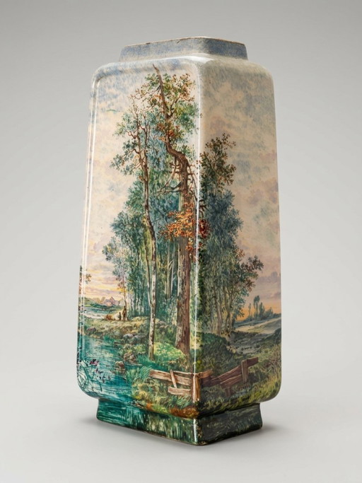 Große Keramik-Landschaftsvase – Zugeschrieben Montigny-Sur-Loing – 36 Cm