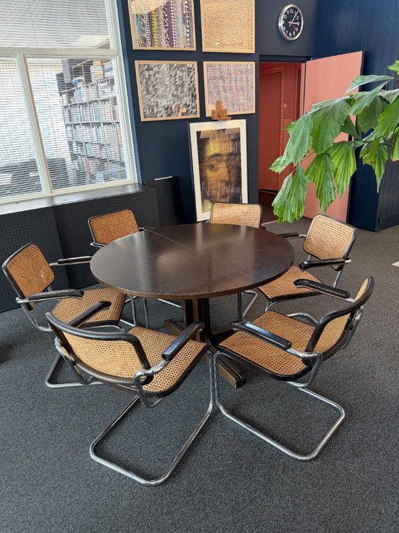 Image 1 of 6x - Originele Vintage Thonet Stoelen S 64 V - Marcel Breuer Met Armleuningen