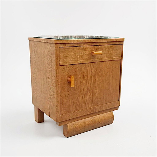 Mesita de noche ART DECO con tapa de cristal