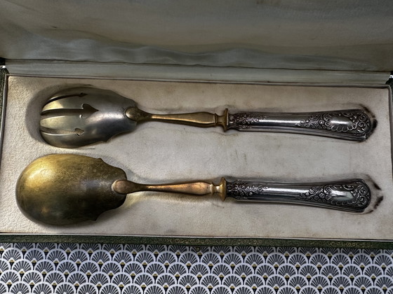 Image 1 of Posate da insalata in argento e dorate in stile Art Nouveau