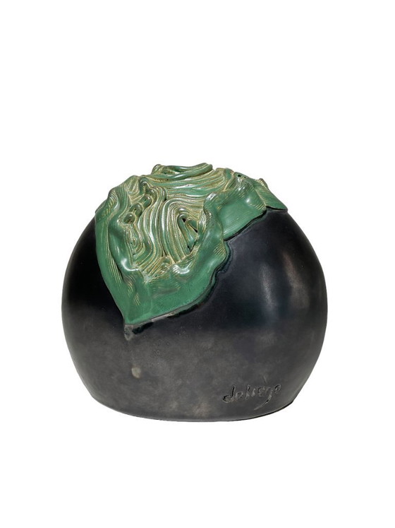 Image 1 of George Deliège Glazed Ceramic Vase - Vintage Belgian Design Sculptural Enameled Earthenware Bud Vase