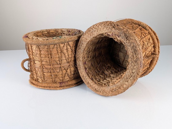 Image 1 of Coppia rustica di cestini andalusi in sparto intrecciato, anni '60