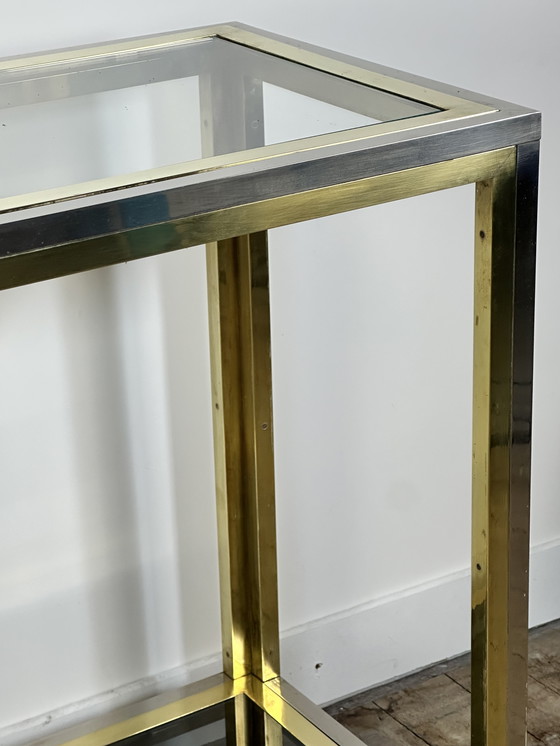 Image 1 of Willy Rizzo Chrome-plated Metal and Gold Brass Console 1970's