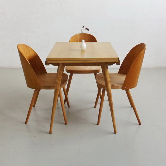 Image 1 of Sillas icónicas de Antonín Šuman con respaldos curvos chapados en madera, estilo moderno de mediados de siglo, década de 1960.