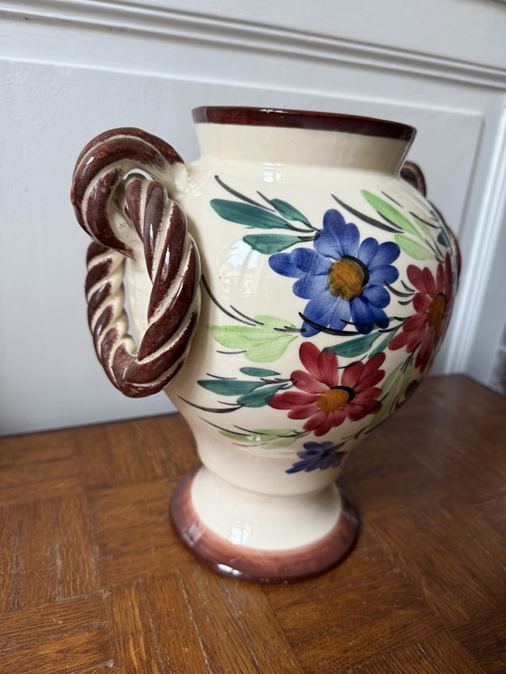 Image 1 of Handbemalte Keramikvase mit Blumendekor