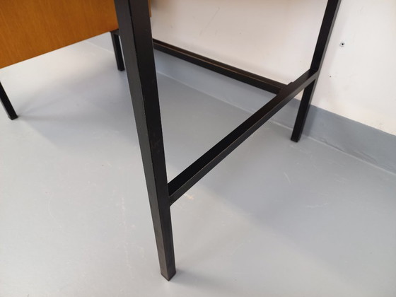 Image 1 of Bureau moderniste vintage Multitable par Jacques Hitier en bois de chêne et métal noir des années 50 60