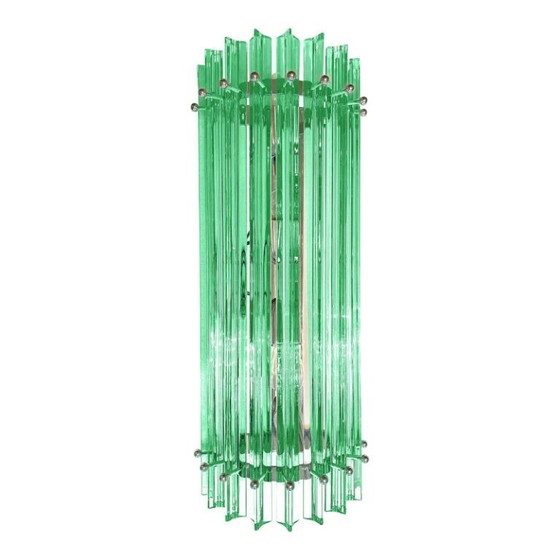 Image 1 of Paar moderne grüne „Wather Triedro“ Murano-Glas-Wandleuchten