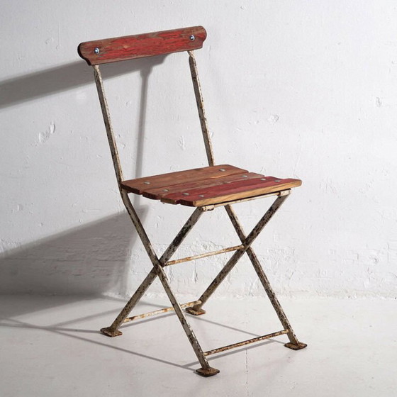 Antique red garden folding chairs (c.1920). Set of 4 pieces – Garden chairs, Wood, Iron (photo 25 of 40)