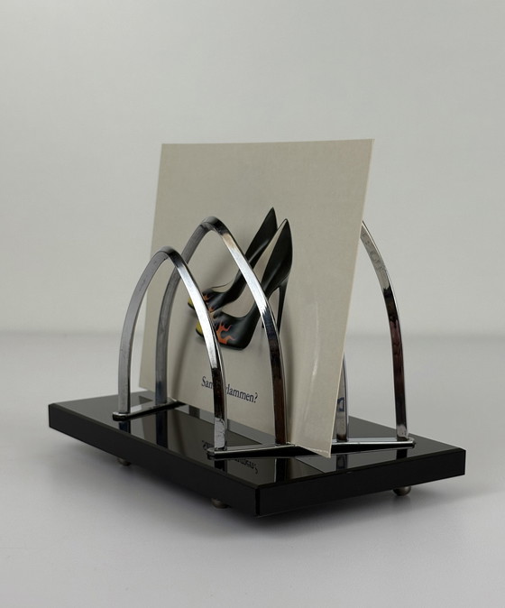 Image 1 of Vintage / antieken brievenstandaard enveloppe houder chroom glas 