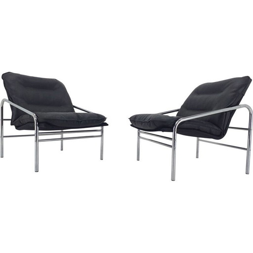Par de sillones negros vintage, Alemania 1970