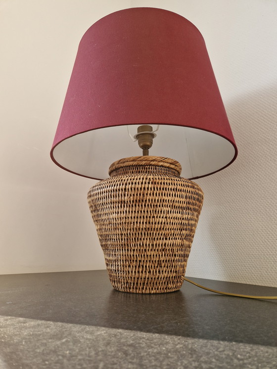 Image 1 of Vintage Wicker Boho Chic Table Lamp With