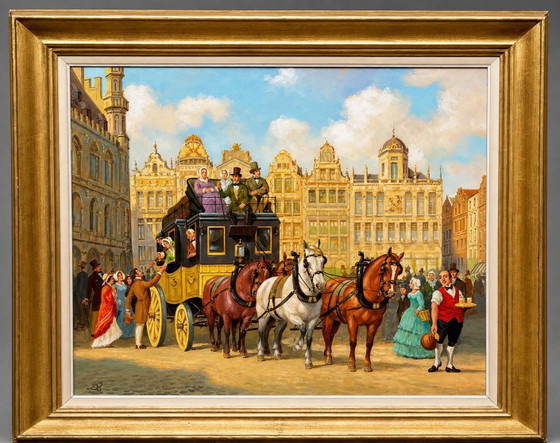 Quadro "Passeggiata in città"., Dipinti e disegni, Tela (foto 8 di 8)